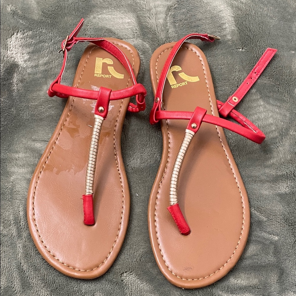 Report Women's Red and Tan Sandals